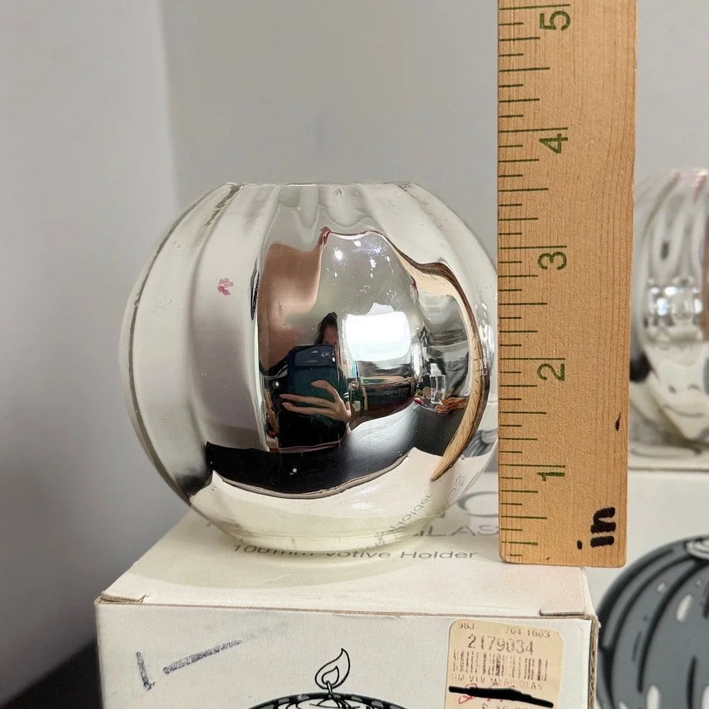 Dept 56 Optic Mercury Glass Votive Holder Set of 2 Handblown Silver 100mm